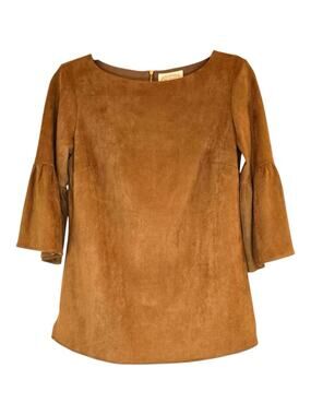 Sail to Sable Suede-Look Bell Sleeve Top - Caramel Brown